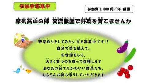 【参加者募集！】南丹市摩気高山の郷 交流農園で野菜を育てませんか？
